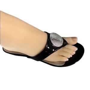 Impo Black and Silver Thong Wedged Sandals